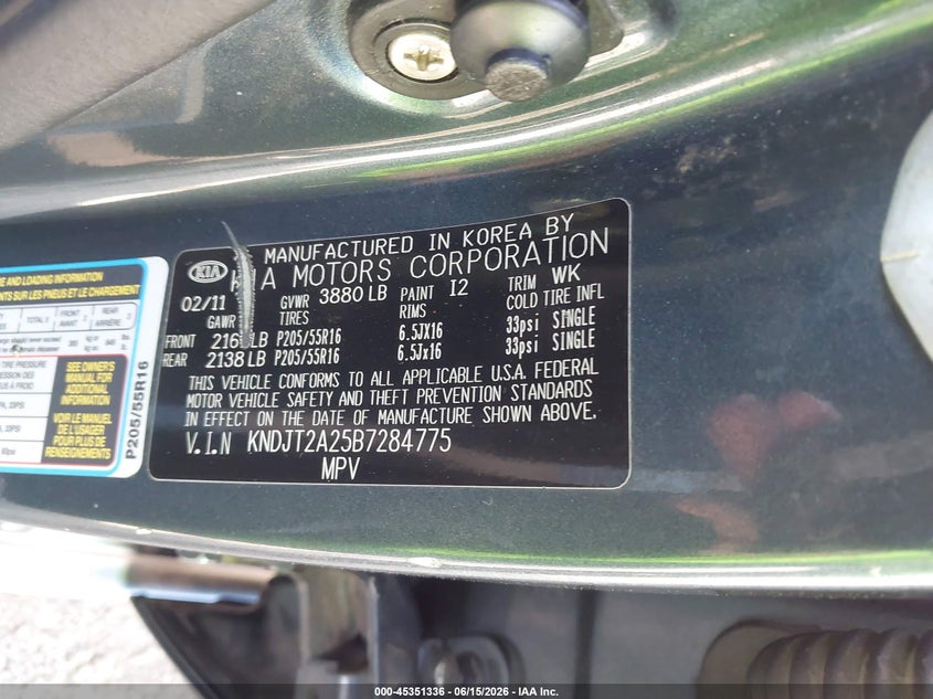 2011 Kia Soul VIN KNDJT2A25B7284775 IAAI salvage auction — FRONT END, Bill Of Sale (Washington), sold $425 on 2026-07-28 (photo 9)