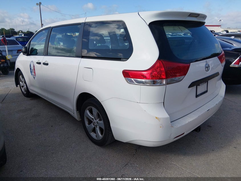 2013 Toyota Sienna VIN 5TDZK3DC0DS306500 IAAI salvage auction — NORMAL WEAR, Original (Texas), sold $2,300 on 2026-07-29 (photo 3)