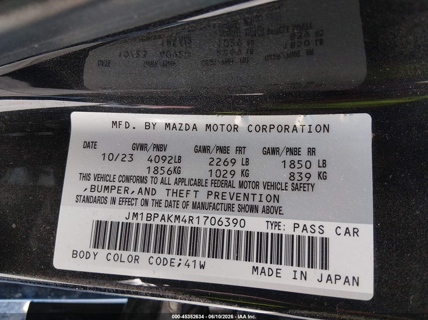2024 Mazda 3 VIN JM1BPAKM4R1706390 IAAI salvage auction — ROLLOVER, Salvage (New Mexico), sold $2,300 on 2026-08-01 (photo 9)