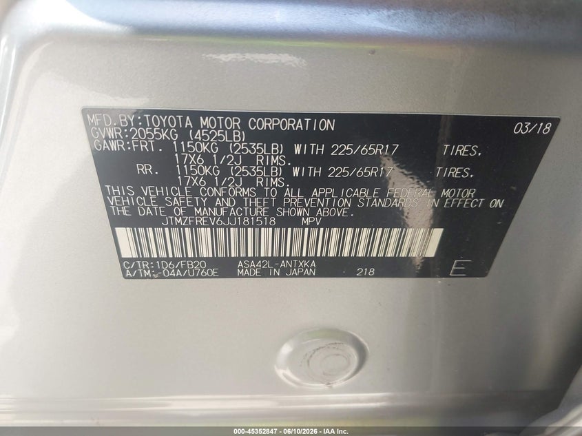 2018 Toyota Rav 4 VIN JTMZFREV6JJ181518 IAAI salvage auction — FRONT END, Salvage Title, sold $5,000 on 2026-07-30 (photo 9)