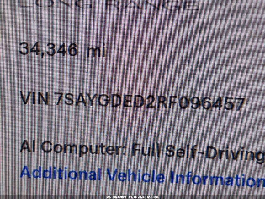 2024 Tesla Model y VIN 7SAYGDED2RF096457 IAAI salvage auction — SIDE, Salvage Title, sold $10,600 on 2026-07-22 (photo 9)