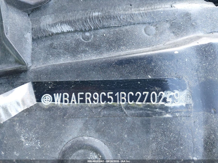 2011 BMW 5 series VIN WBAFR9C51BC270249 IAAI salvage auction — FRONT & REAR, Mv-907A (New York), sold $1,525 on 2026-07-07 (photo 9)