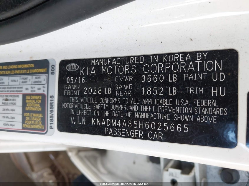 2017 Kia Rio VIN KNADM4A35H6025665 IAAI salvage auction — RIGHT SIDE, Salvage (California), sold $825 on 2026-07-09 (photo 9)
