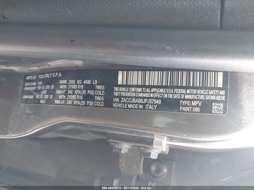 2018 Jeep Renegade VIN ZACCJBAB6JPJ57949 IAAI salvage auction — RIGHT FRONT, Salvage (Missouri), sold $350 on 2026-07-21 (photo 9)
