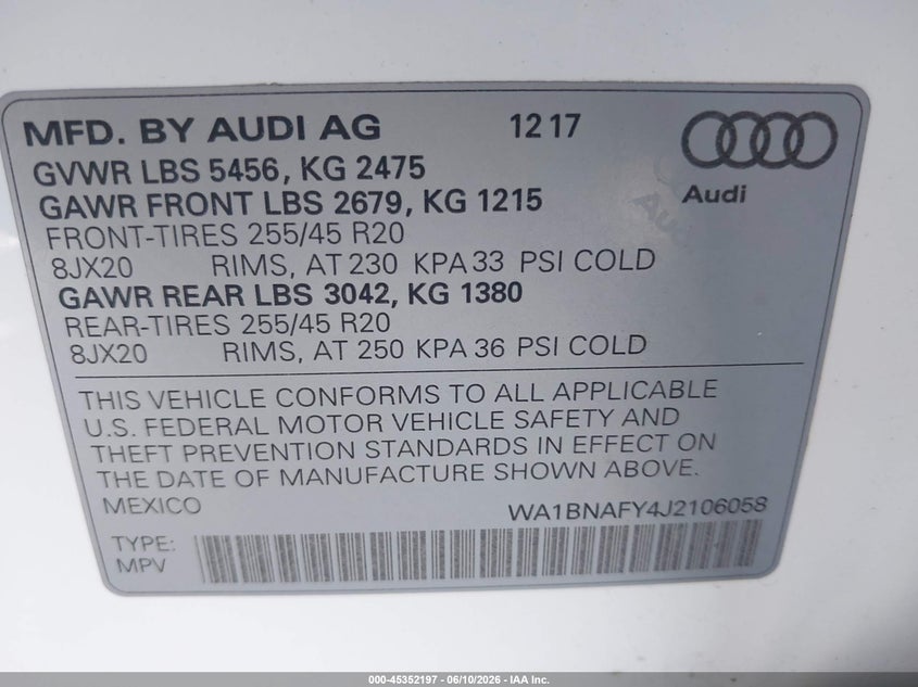 2018 Audi Q5 VIN WA1BNAFY4J2106058 IAAI salvage auction — RIGHT SIDE, Salvage (Oklahoma), sold $5,850 on 2026-07-21 (photo 9)