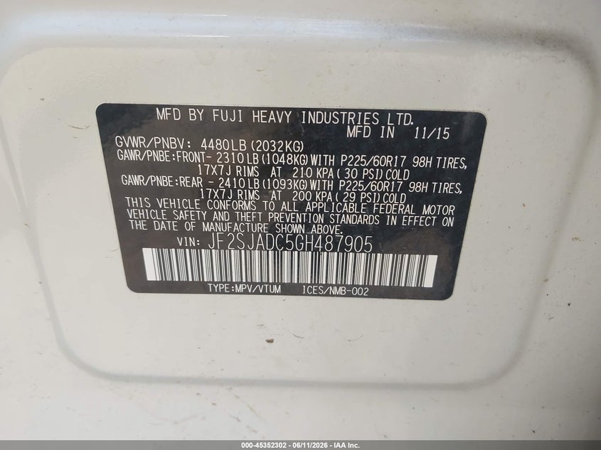 2016 Subaru Forester VIN JF2SJADC5GH487905 IAAI salvage auction — REAR END, Clear (Arkansas), sold $2,075 on 2026-07-15 (photo 9)