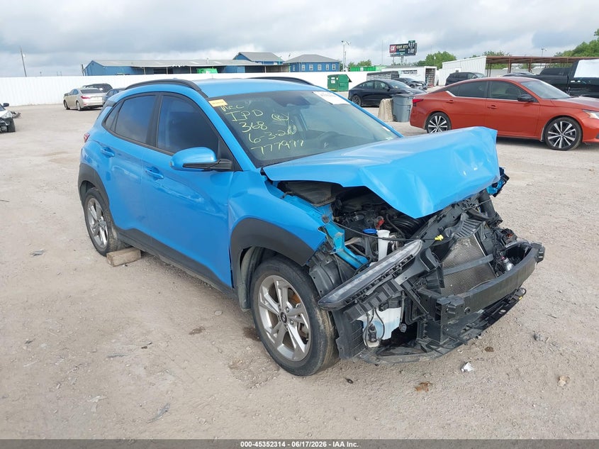 2022 Hyundai Kona VIN KM8K62ABXNU856422 IAAI salvage auction — FRONT END, Salvage (Texas), sold $2,550 on 2026-07-22 (photo 1)