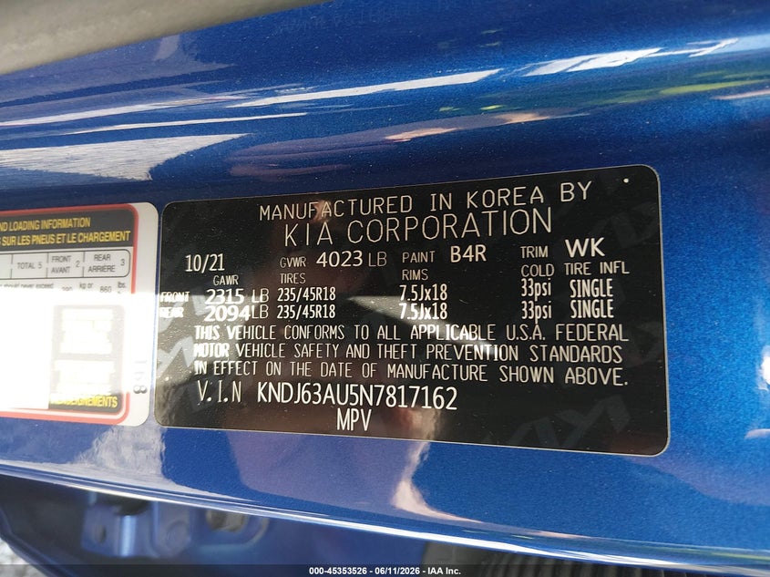 2022 Kia Soul VIN KNDJ63AU5N7817162 IAAI salvage auction — FRONT END, Salvage (Kentucky), sold $3,450 on 2026-07-10 (photo 9)