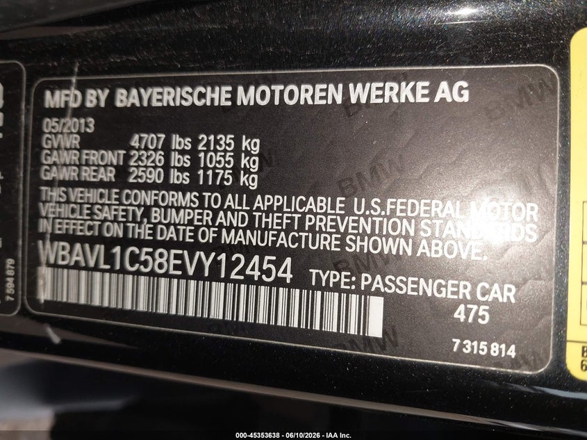 2014 BMW X1 VIN WBAVL1C58EVY12454 IAAI salvage auction — FRONT END, Salvage (Pennsylvania), sold $425 on 2026-07-10 (photo 9)