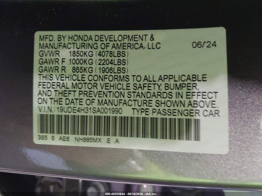 2025 Acura Integra VIN 19UDE4H31SA001990 IAAI salvage auction — REAR END, Salvage Title, sold $8,850 on 2026-08-26 (photo 9)