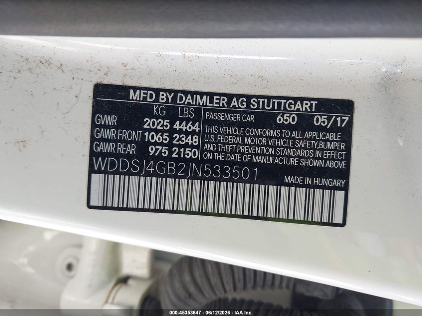 2018 Mercedes-benz Cla-klasse VIN WDDSJ4GB2JN533501 IAAI salvage auction — LEFT SIDE, Bill Of Sale (Washington), sold $6,600 on 2026-07-22 (photo 9)