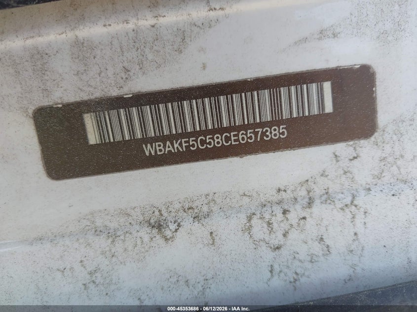 2012 BMW 3er VIN WBAKF5C58CE657385 IAAI salvage auction — FRONT END, Clear (Massachusetts), sold $1,900 on 2026-07-25 (photo 9)