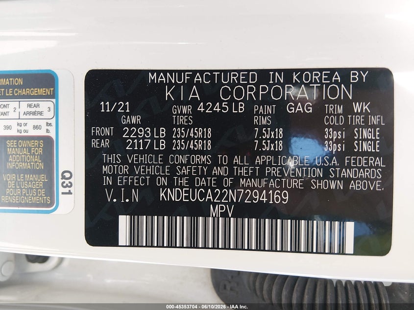 2022 Kia Seltos VIN KNDEUCA22N7294169 IAAI salvage auction — REAR END, Salvage Title, sold $5,300 on 2026-07-30 (photo 9)