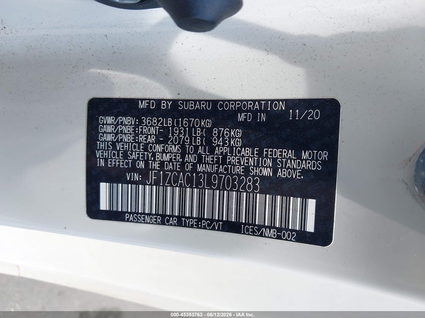 2020 Subaru Brz VIN JF1ZCAC13L9703283 IAAI salvage auction — RIGHT FRONT, Salvage Title, sold $7,350 on 2026-07-13 (photo 9)