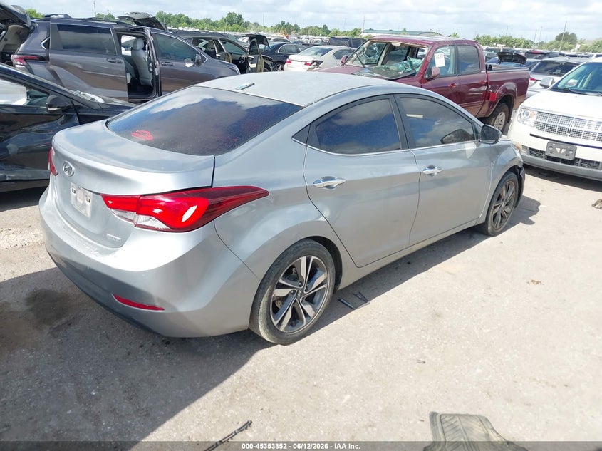 2014 Hyundai Elantra VIN KMHDH4AE3EU155312 IAAI salvage auction — FRONT & REAR, Salvage (Texas), sold $525 on 2026-07-29 (photo 4)