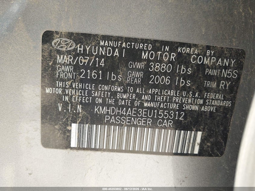 2014 Hyundai Elantra VIN KMHDH4AE3EU155312 IAAI salvage auction — FRONT & REAR, Salvage (Texas), sold $525 on 2026-07-29 (photo 9)