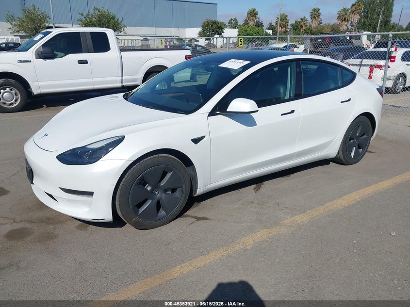 2022 Tesla Model 3 VIN 5YJ3E1EA7NF168748 IAAI salvage auction — RIGHT FRONT, Salvage (California), sold $6,400 on 2026-07-16 (photo 2)