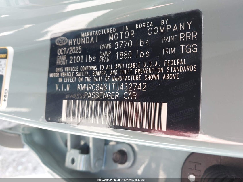 2026 Hyundai Venue VIN KMHRC8A31TU432742 IAAI salvage auction — REAR END, Salvage Title, sold $5,000 on 2026-07-28 (photo 9)