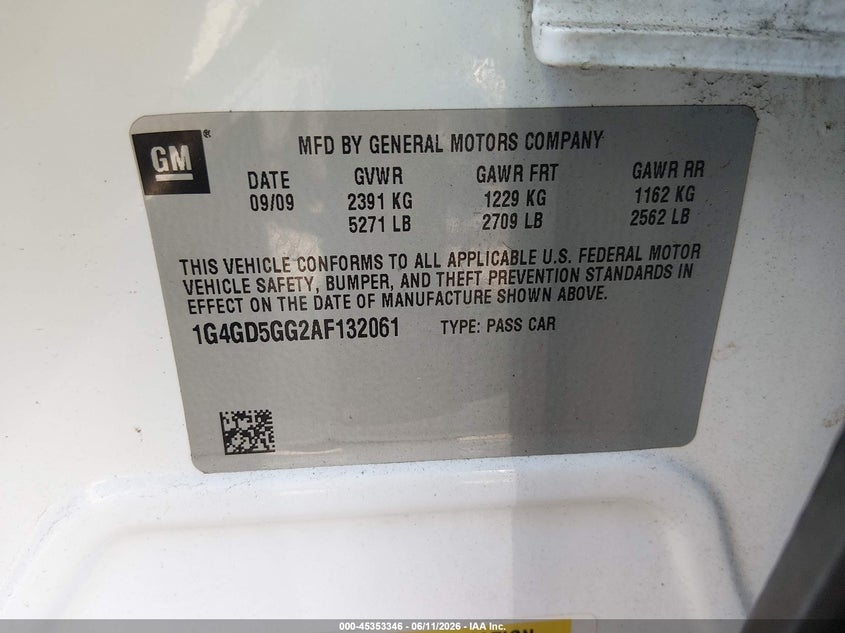 2010 Buick Lacrosse VIN 1G4GD5GG2AF132061 IAAI salvage auction — LEFT FRONT, Salvage (Massachusetts), sold $425 on 2026-07-09 (photo 9)