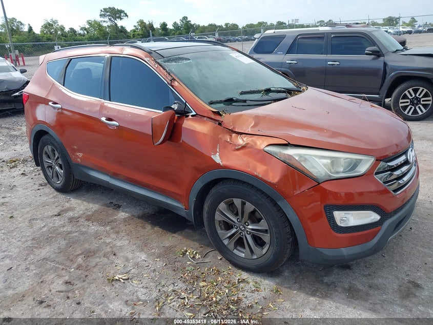 2014 Hyundai Santa fe VIN 5XYZU3LB5EG218592 IAAI salvage auction — FRONT & REAR, Rebuildable (Florida), sold $2,150 on 2026-07-16 (photo 1)