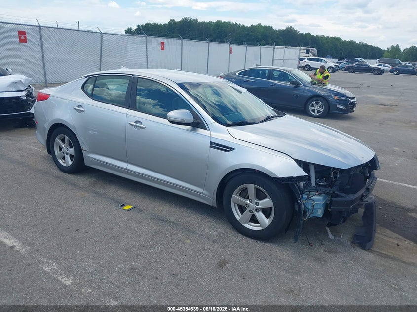 2015 Kia Optima VIN 5XXGM4A7XFG488189 IAAI salvage auction — FRONT END, Clear (Indiana), sold $1,700 on 2026-07-15 (photo 1)