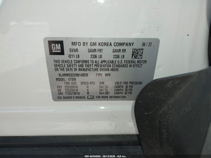 2022 Buick Encore gx VIN KL4MMDS22NB140939 IAAI salvage auction — LEFT & RIGHT, Salvage Title, sold $2,200 on 2026-07-29 (photo 9)
