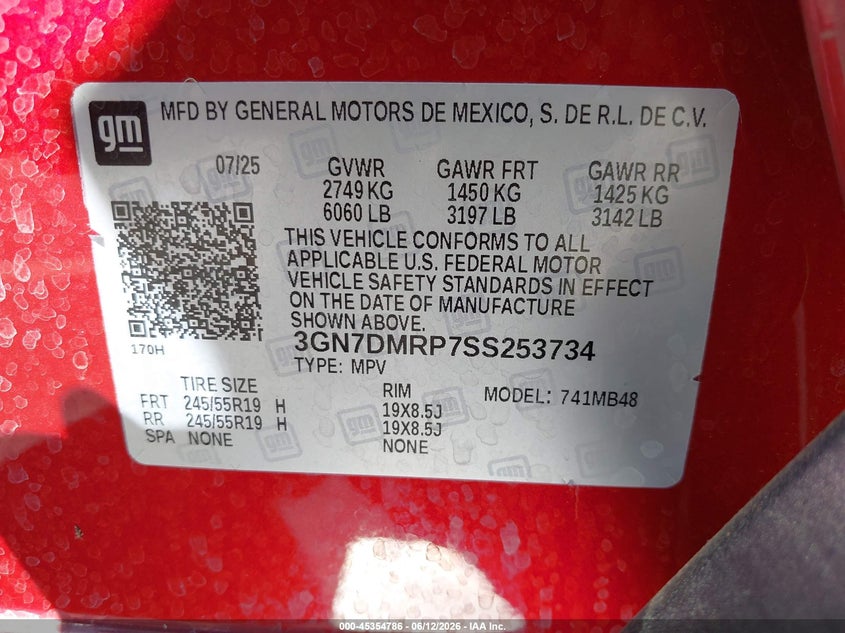 2025 Chevrolet Equinox VIN 3GN7DMRP7SS253734 IAAI salvage auction — SIDE, Wait Title, sold $7,200 on 2026-07-31 (photo 9)