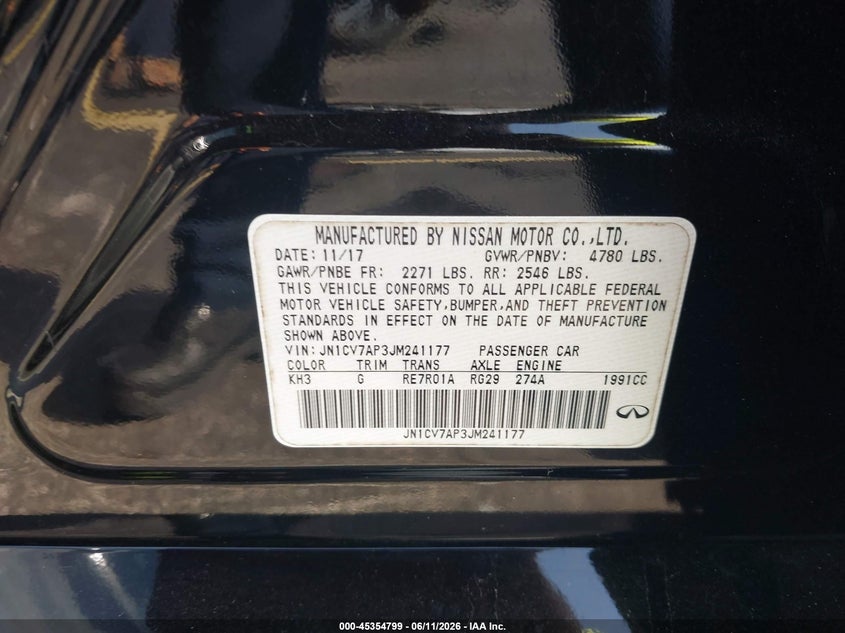2018 Infiniti Q50 VIN JN1CV7AP3JM241177 IAAI salvage auction — REAR END, Rebuildable (Florida), sold $2,075 on 2026-07-16 (photo 9)