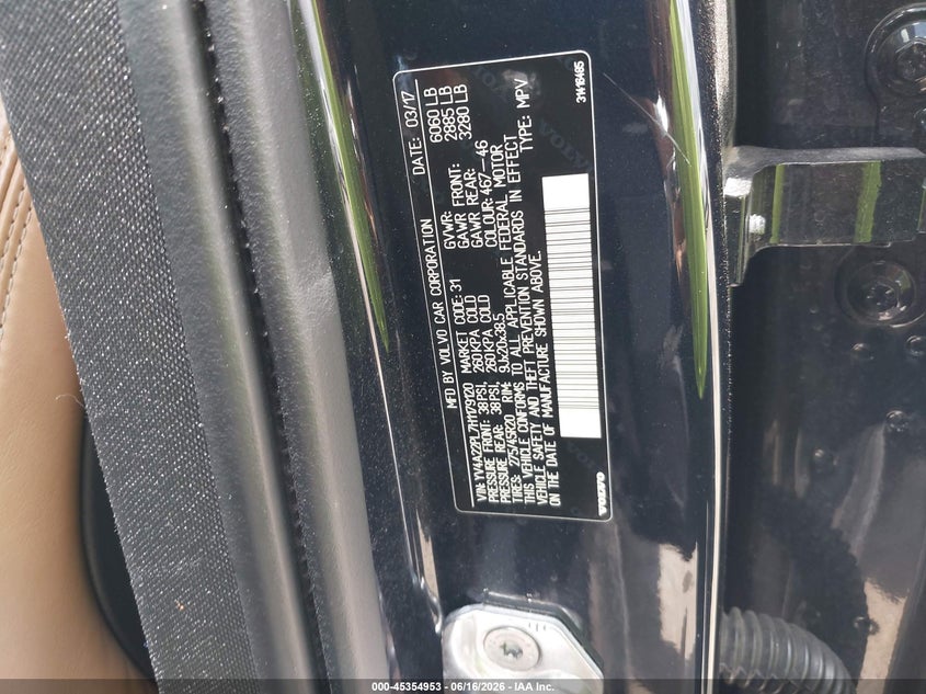 2017 Volvo Xc90 VIN YV4A22PL7H1179120 IAAI salvage auction — REAR END, Salvage (Texas), sold $1,600 on 2026-07-29 (photo 9)