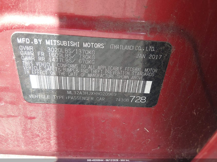 2017 Mitsubishi Mirage VIN ML32A3HJXHH020969 IAAI salvage auction — REAR END, Salvage (Missouri), sold $450 on 2026-08-03 (photo 9)