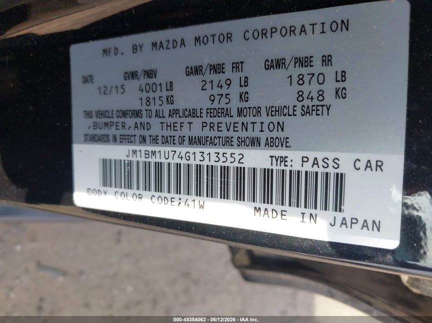 2016 Mazda 3 VIN JM1BM1U74G1313552 IAAI salvage auction — SIDE, Salvage (Georgia), sold $1,150 on 2026-07-29 (photo 9)