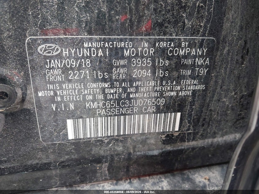 2018 Hyundai Ioniq hybrid VIN KMHC65LC3JU076509 IAAI salvage auction — NORMAL WEAR, Sf97 (Kentucky), sold $11,800 on 2026-07-15 (photo 9)