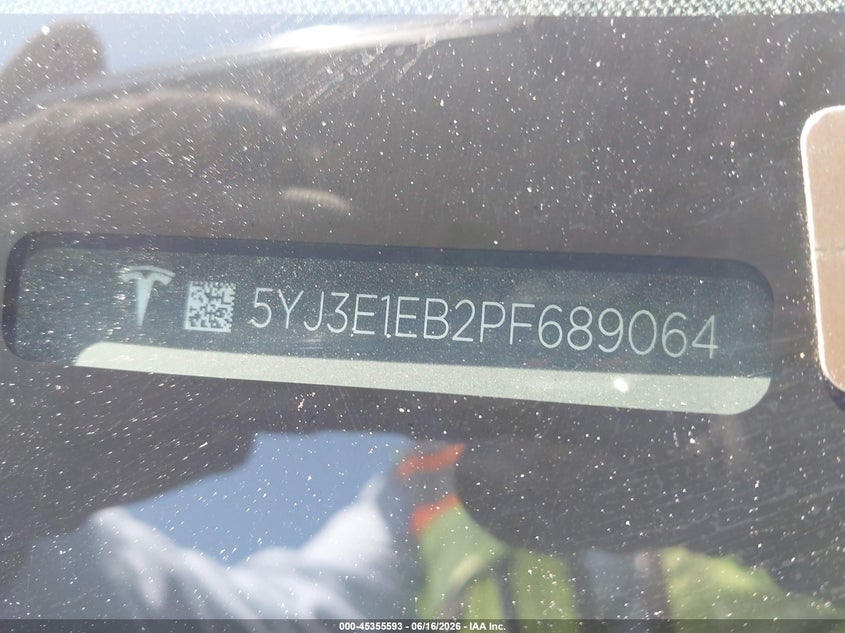 2023 Tesla Model 3 VIN 5YJ3E1EB2PF689064 IAAI salvage auction — SIDE, Salvage (California), sold $7,800 on 2026-07-12 (photo 9)