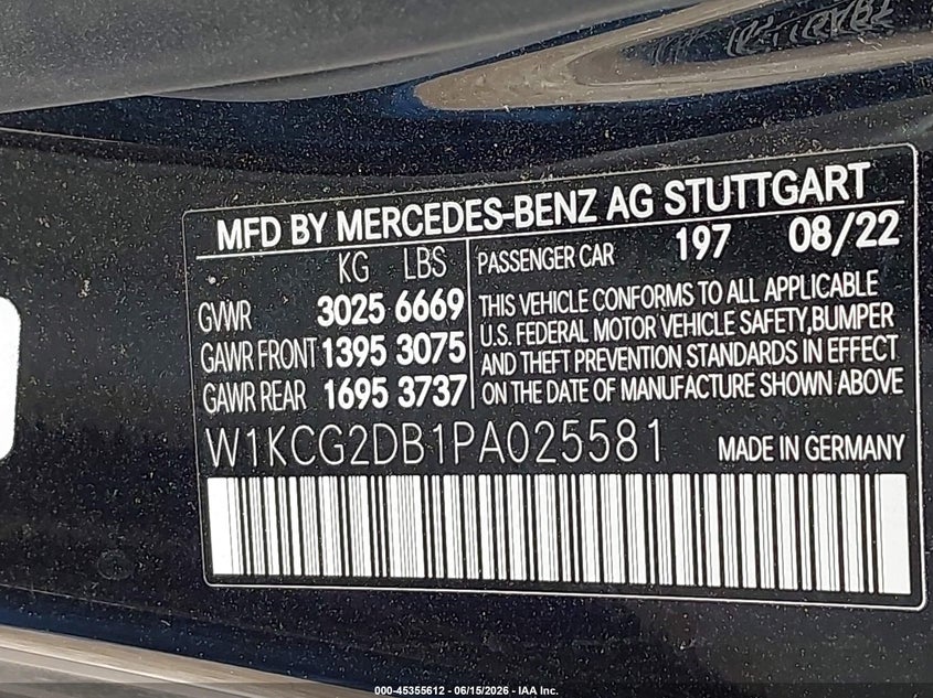 2023 Mercedes-benz Eqs VIN W1KCG2DB1PA025581 IAAI salvage auction — RIGHT REAR, Salvage Title, sold $19,800 on 2026-08-31 (photo 9)