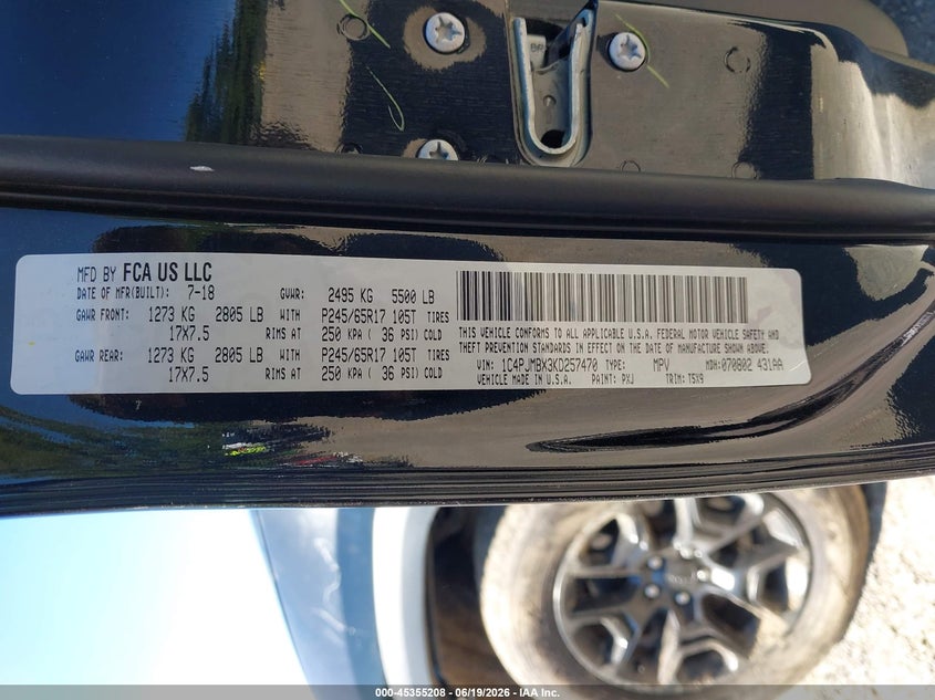 2019 Jeep Cherokee VIN 1C4PJMBX3KD257470 IAAI salvage auction — FRONT END, Salvage Title, sold $1,500 on 2026-08-29 (photo 9)