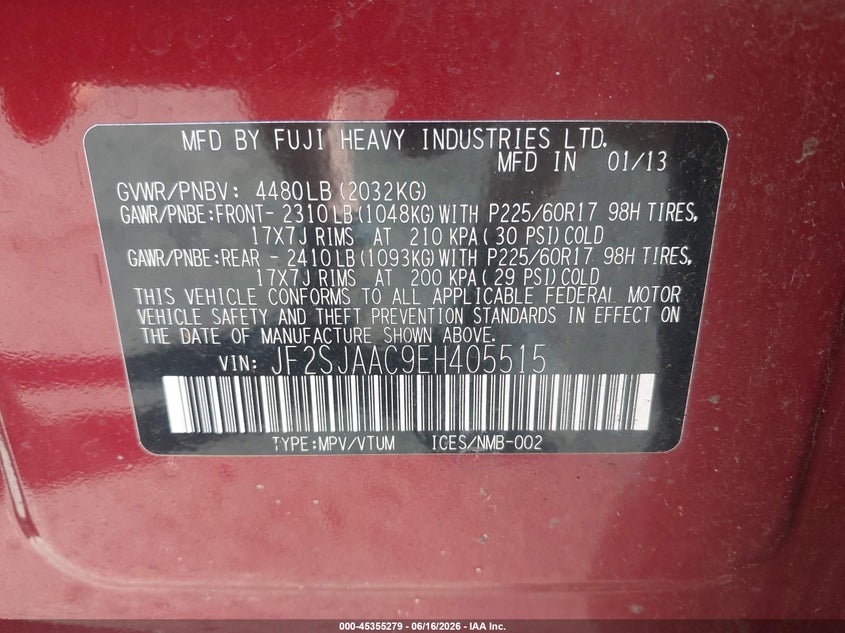 2014 Subaru Forester VIN JF2SJAAC9EH405515 IAAI salvage auction — SIDE, Salvage (Idaho), sold $25 on 2026-07-22 (photo 9)