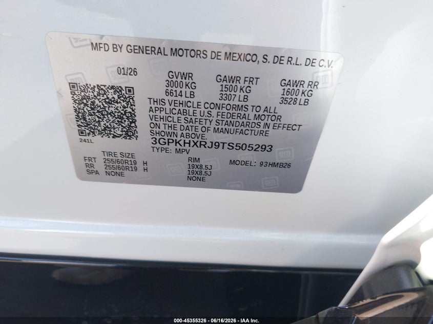 2026 Honda Prologue VIN 3GPKHXRJ9TS505293 IAAI salvage auction — RIGHT FRONT, Salvage Title, sold $9,250 on 2026-07-31 (photo 9)