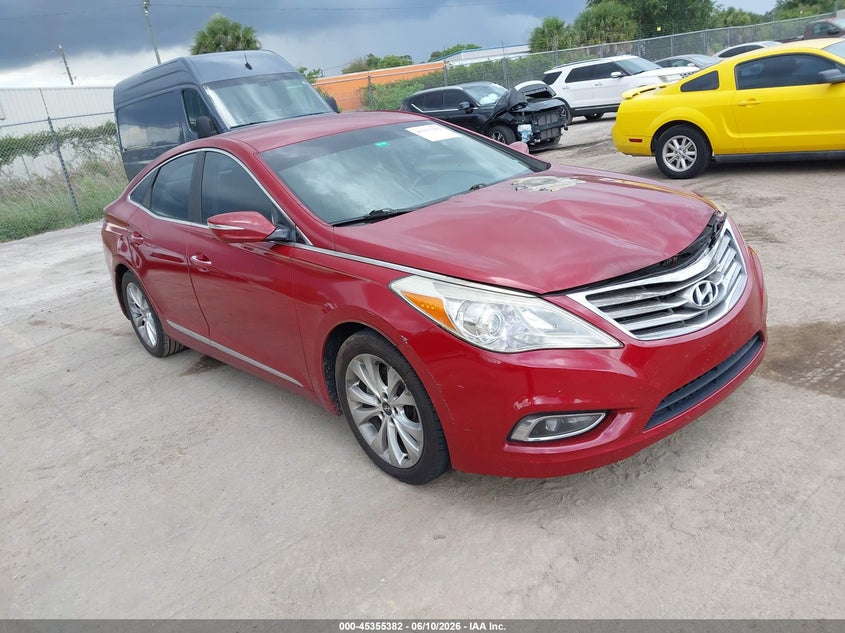 2013 Hyundai Azera VIN KMHFG4JG0DA250181 IAAI salvage auction — ENGINE BURN, Rebuildable (Florida), sold $25 on 2026-07-08 (photo 1)