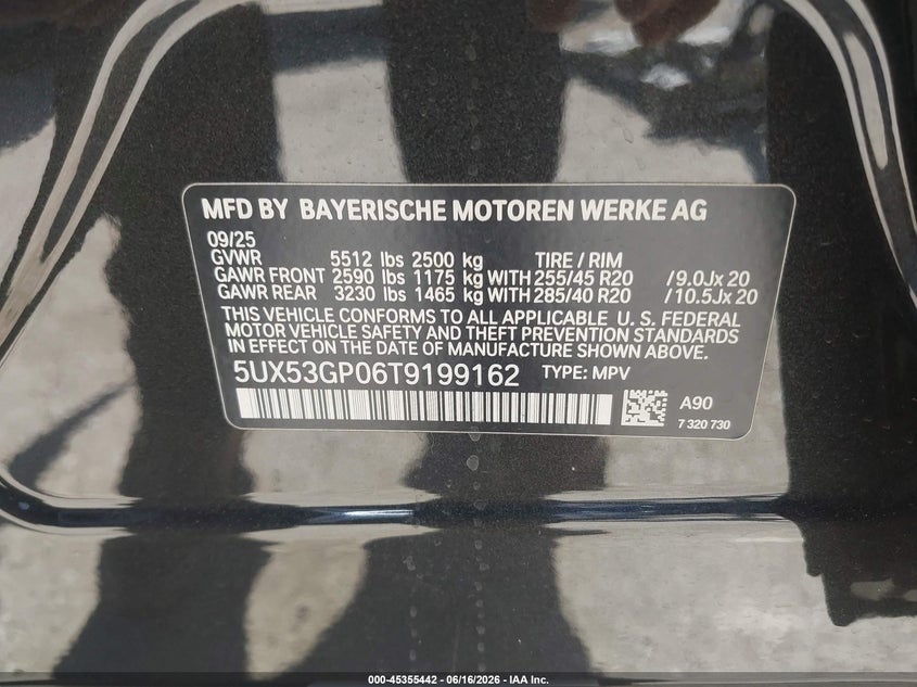 2026 BMW X3 VIN 5UX53GP06T9199162 IAAI salvage auction — FRONT END, Salvage (California), sold $26,100 on 2026-07-08 (photo 9)