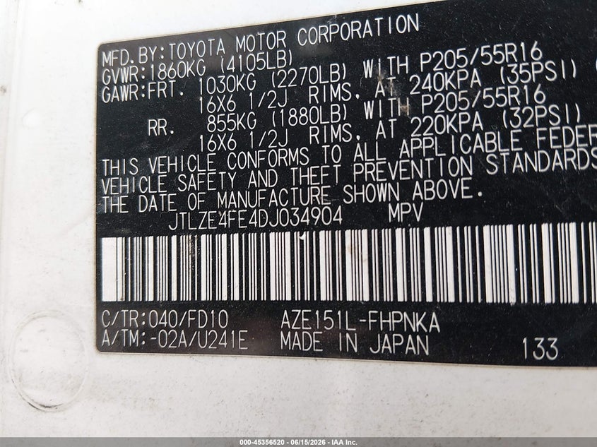 2013 Scion Xb VIN JTLZE4FE4DJ034904 IAAI salvage auction — NORMAL WEAR, Clear (Alabama), sold $750 on 2026-07-15 (photo 9)