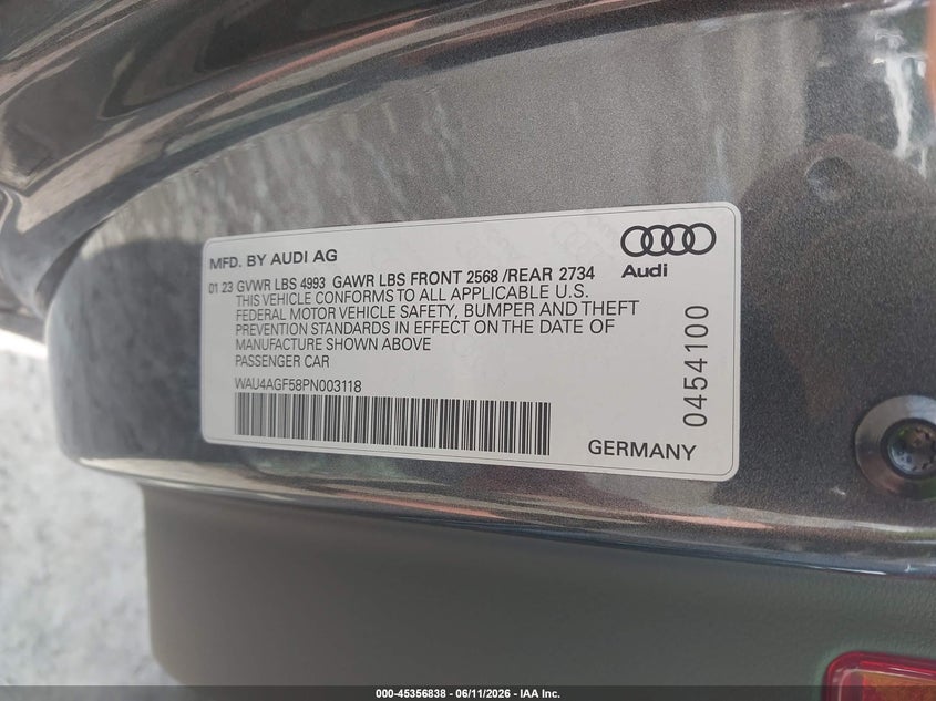 2023 Audi VIN WAU4AGF58PN003118 IAAI salvage auction — RIGHT FRONT, Salvage (Pennsylvania), sold $25 on 2026-07-10 (photo 9)