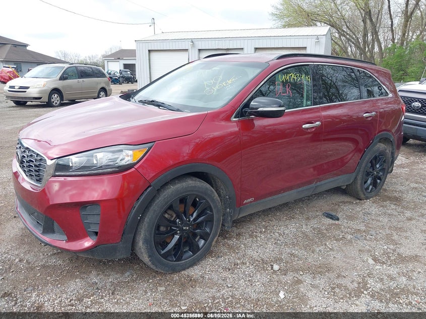 2019 Kia Sorento VIN 5XYPGDA56KG592867 IAAI salvage auction — FRONT & REAR, Clear (Indiana), sold $1,850 on 2026-07-08 (photo 2)