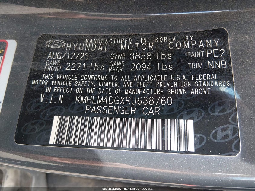 2024 Hyundai Elantra VIN KMHLM4DGXRU638760 IAAI salvage auction — LEFT FRONT, Original (Ohio), sold $2,550 on 2026-07-22 (photo 9)