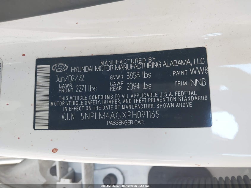 2023 Hyundai Elantra VIN 5NPLM4AGXPH091165 IAAI salvage auction — BIO HAZARD, Bill Of Sale (Washington), sold $2,400 on 2026-07-15 (photo 9)