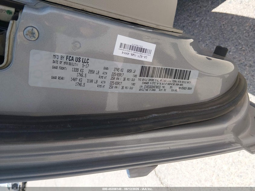 2017 Dodge Grand caravan VIN 2C4RDGBG9HR780533 IAAI salvage auction — NORMAL WEAR, Sf97 (Arizona), sold $11,200 on 2026-07-28 (photo 9)
