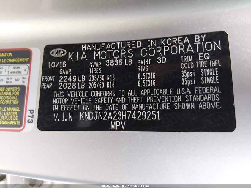 2017 Kia Soul VIN KNDJN2A23H7429251 IAAI salvage auction — RIGHT REAR, Salvage (Kansas), sold $425 on 2026-07-24 (photo 9)