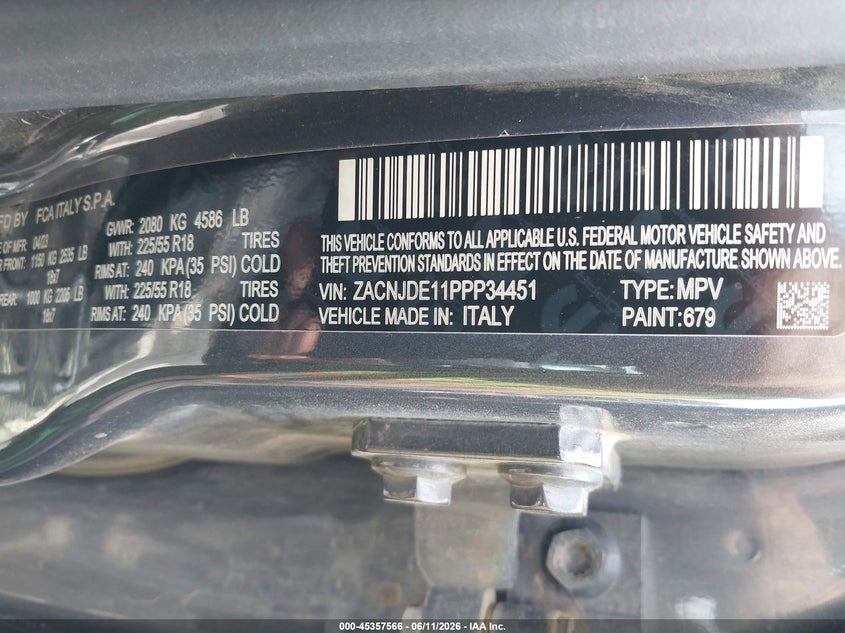 2023 Jeep Renegade VIN ZACNJDE11PPP34451 IAAI salvage auction — REAR END, Salvage Title, sold $5,600 on 2026-07-29 (photo 9)