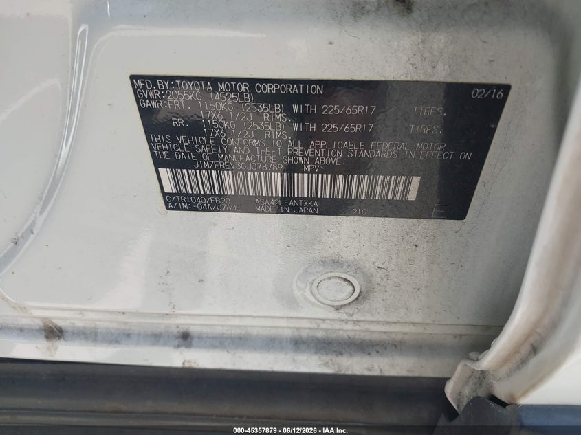 2016 Toyota Rav 4 VIN JTMZFREV3GJ078789 IAAI salvage auction — FRONT END, Original (Texas), sold $5,350 on 2026-07-17 (photo 9)