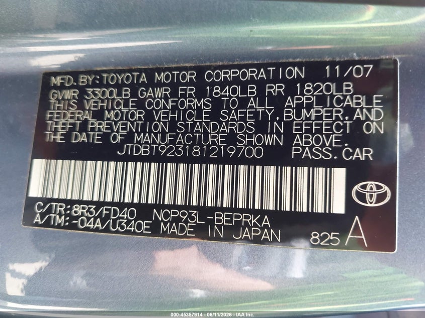 2008 Toyota Yaris VIN JTDBT923181219700 IAAI salvage auction — LEFT & RIGHT, Salvage (Rhode Island), sold $775 on 2026-07-07 (photo 9)