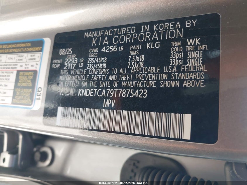 2026 Kia Seltos VIN KNDETCA79T7875423 IAAI salvage auction — SIDE, Salvage (Pennsylvania), sold $6,900 on 2026-07-17 (photo 9)